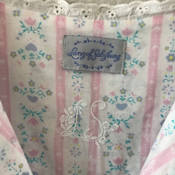 Lanz of Salzburg Airy Cotton Lawn Tyrolean Print Long Nightgown M Soft Pastel - Picture 8 of 10